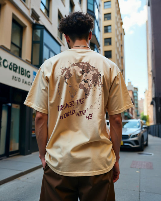 Travel The World Khaki Oversized Men's Tshirt