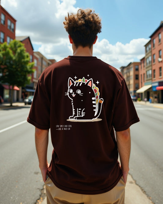 Taco Cat Coffee Brown Oversized Men's Tshirt
