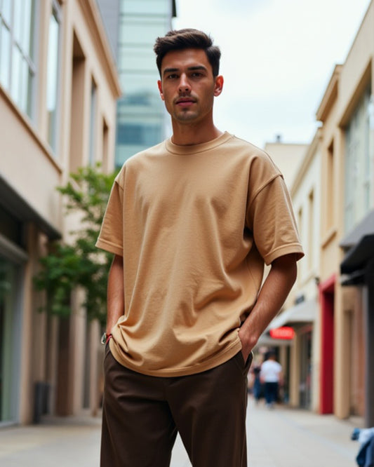 Solid Khakhi Oversized Men's Tshirt
