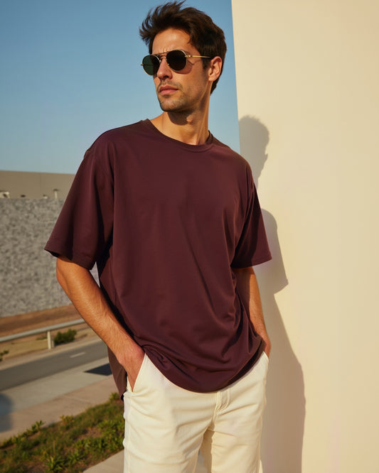 Solid Coffee Brown Oversized Men's Tshirt