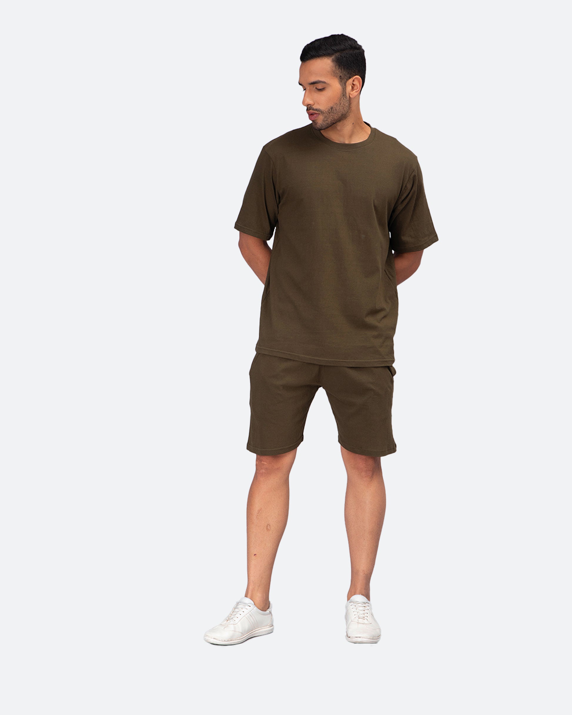 Solid Olive Co-ord Set Oversize Men