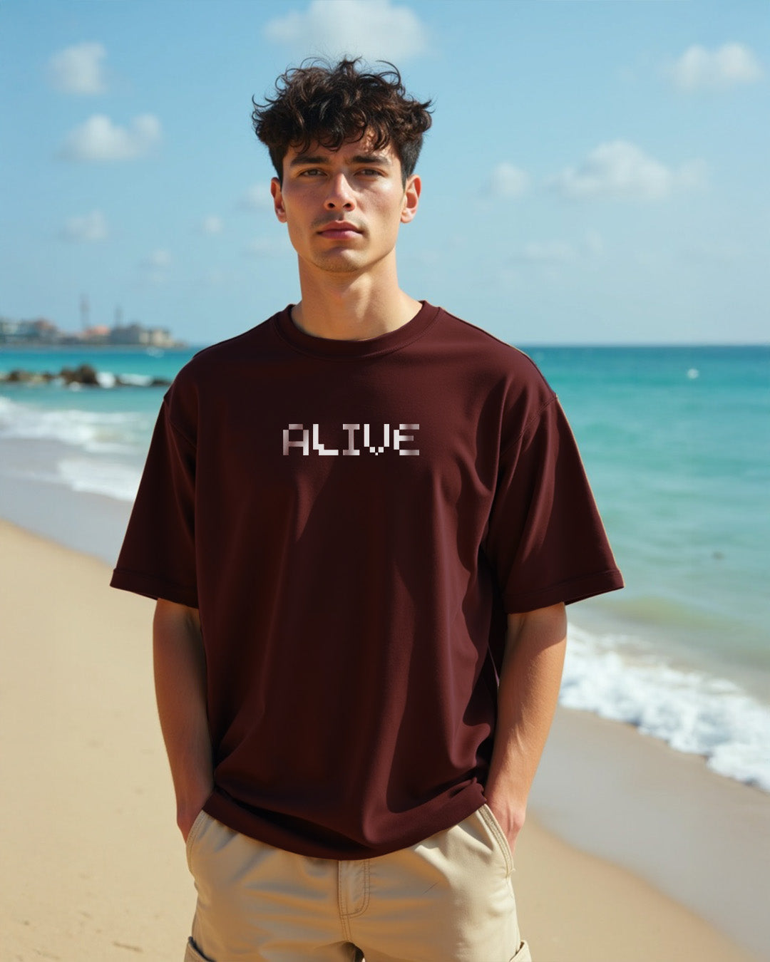 Alive Coffee Brown Oversized Men's Tshirt