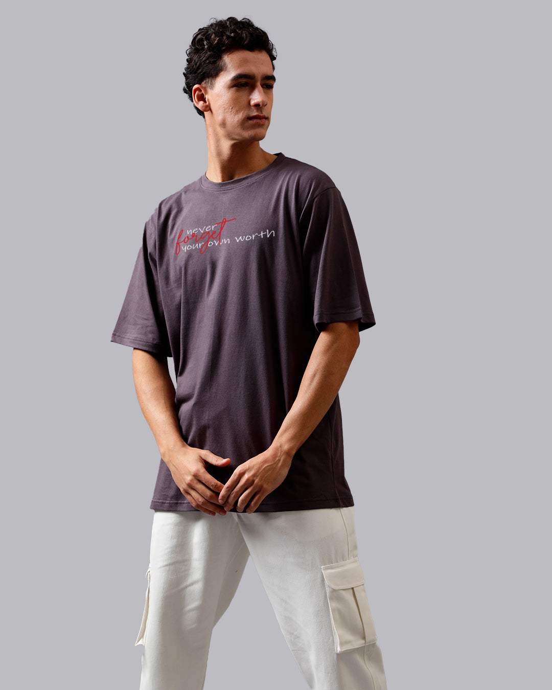Never Forget Your Worth Grey Oversized Men's Tshirt
