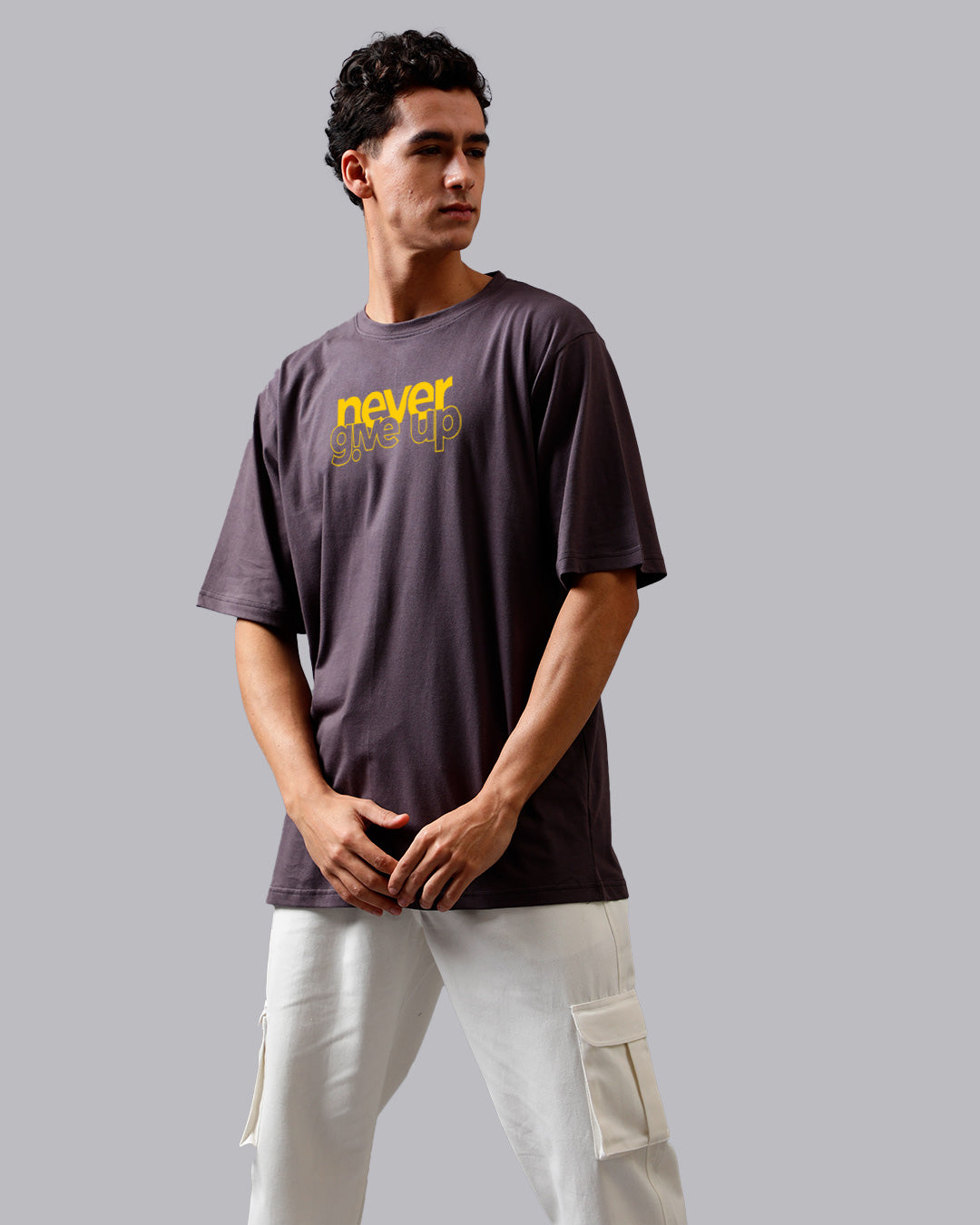 Never Give up Grey Oversized Men's Tshirt