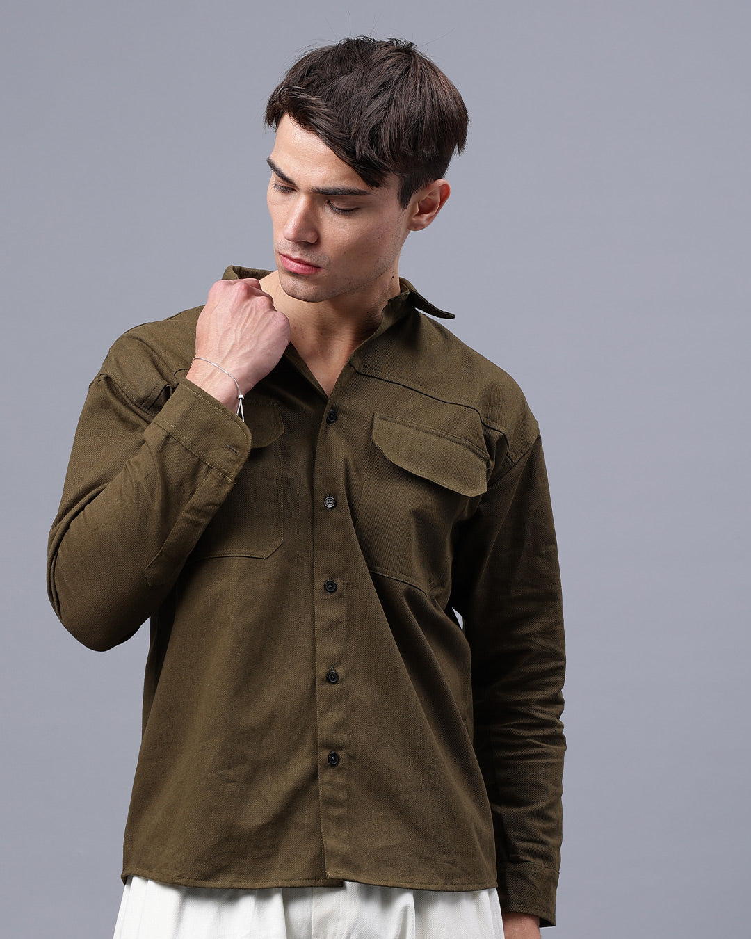 Olive Cargo Shirt Men