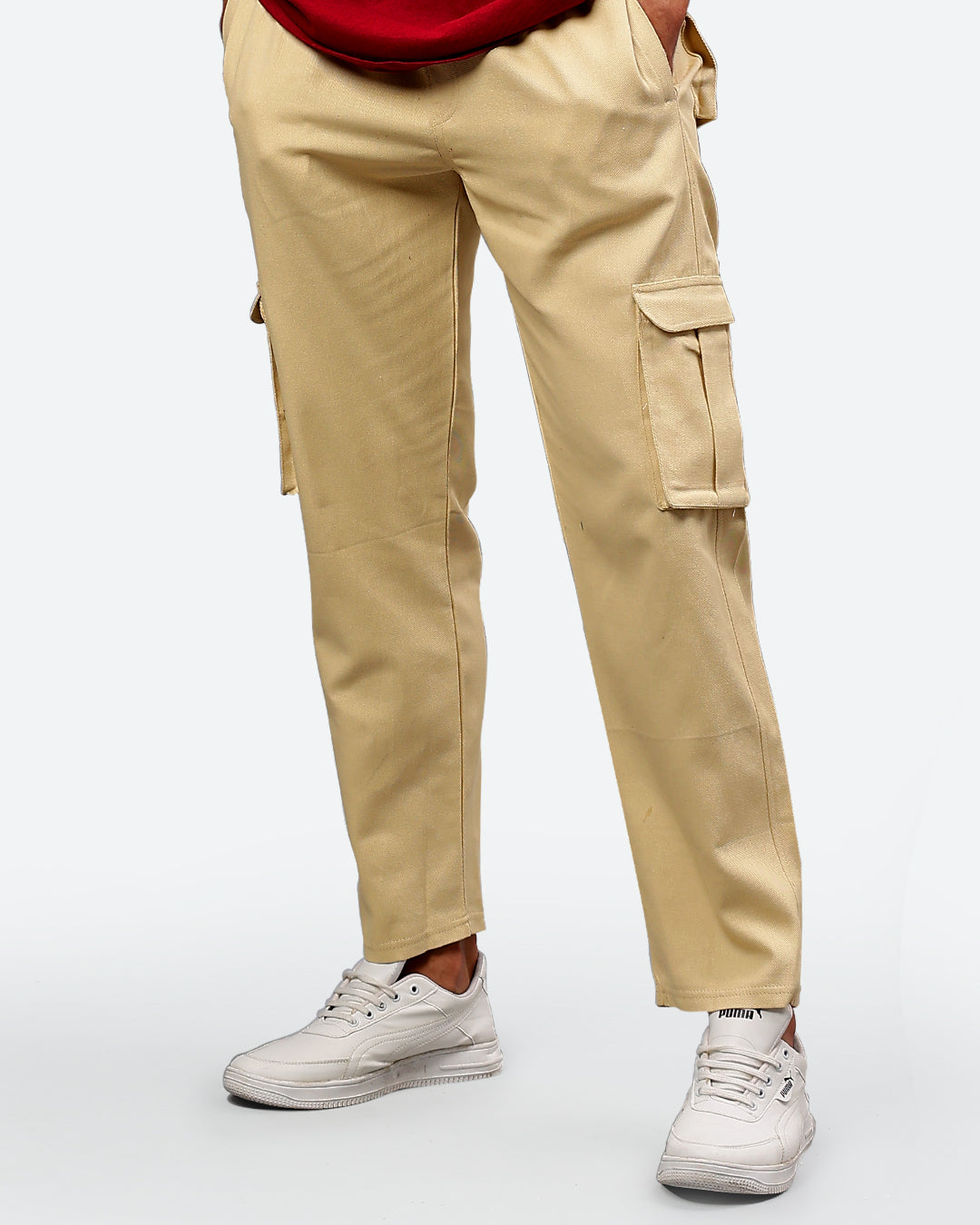 Beige Men Cargo Joggers