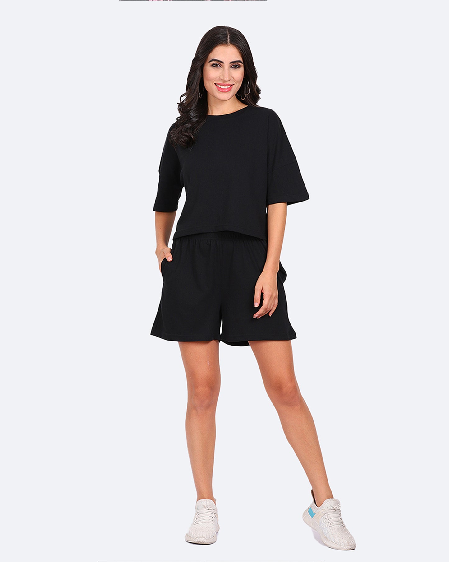 Black Solid Co-ord Set Women