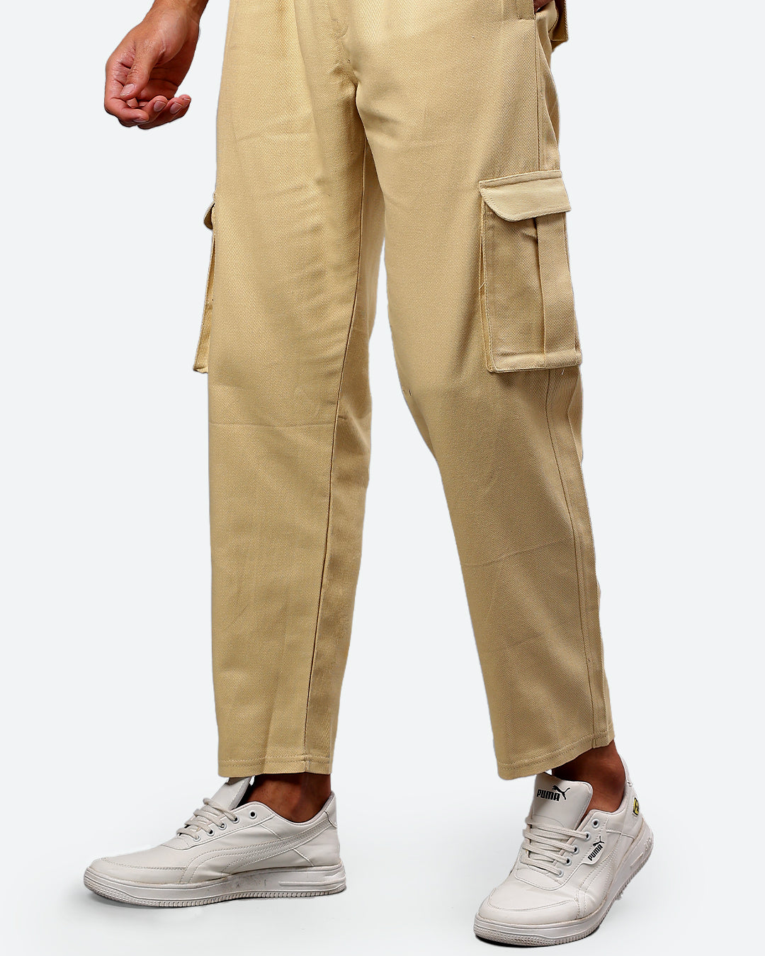 Beige Men Cargo Joggers