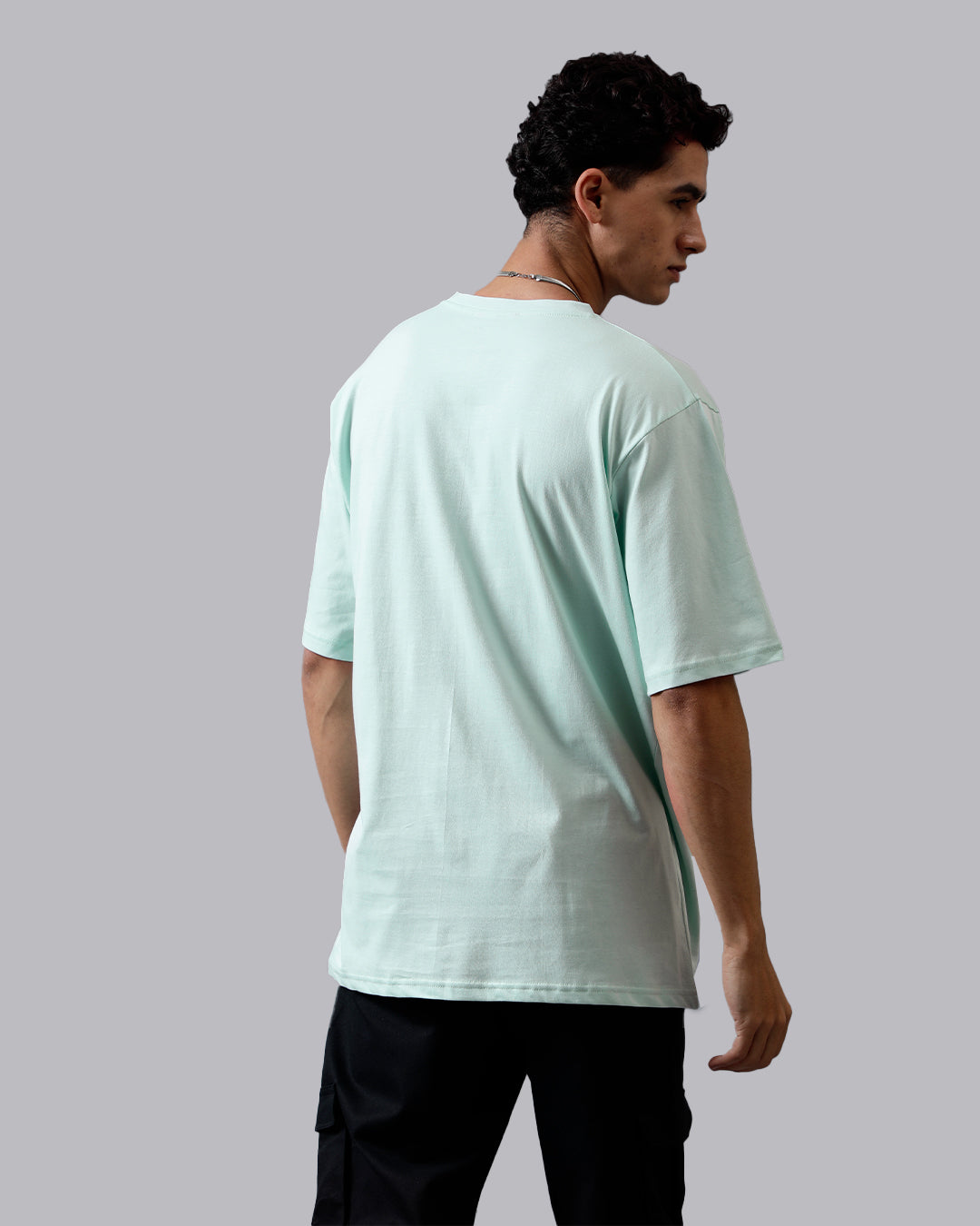 Mint Green Solid Oversized Men's Tshirt
