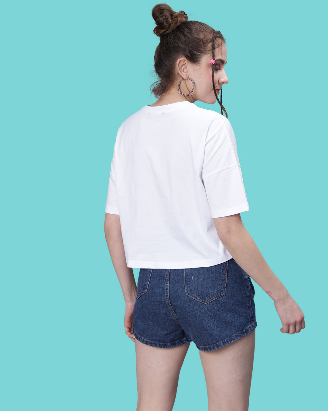 White Solid Crop Top Women