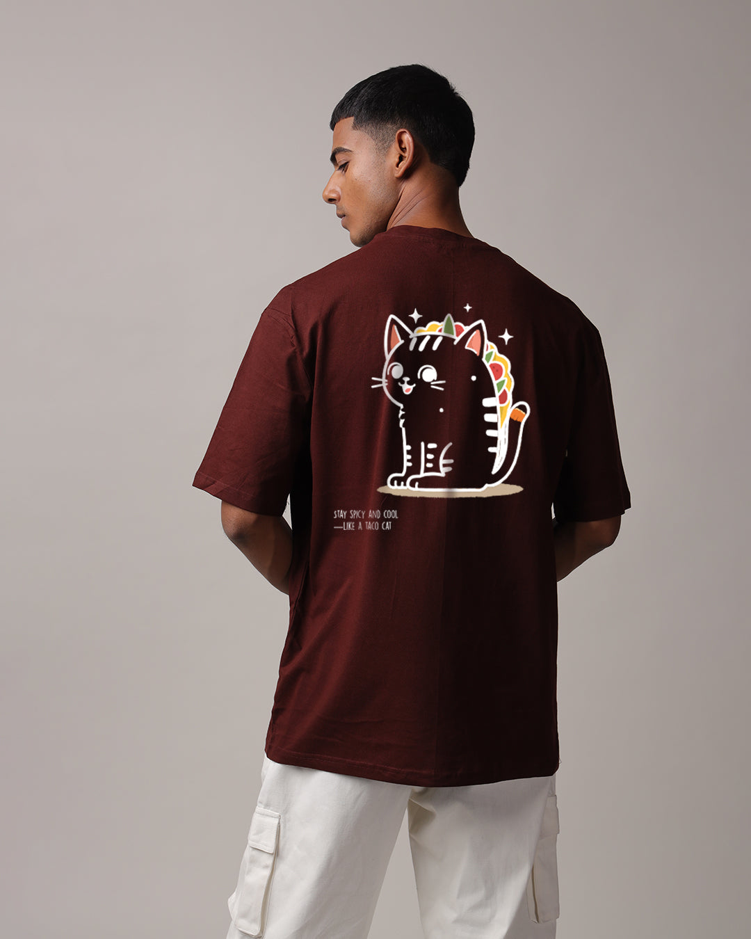 Taco Cat Coffee Brown Oversized Men's Tshirt