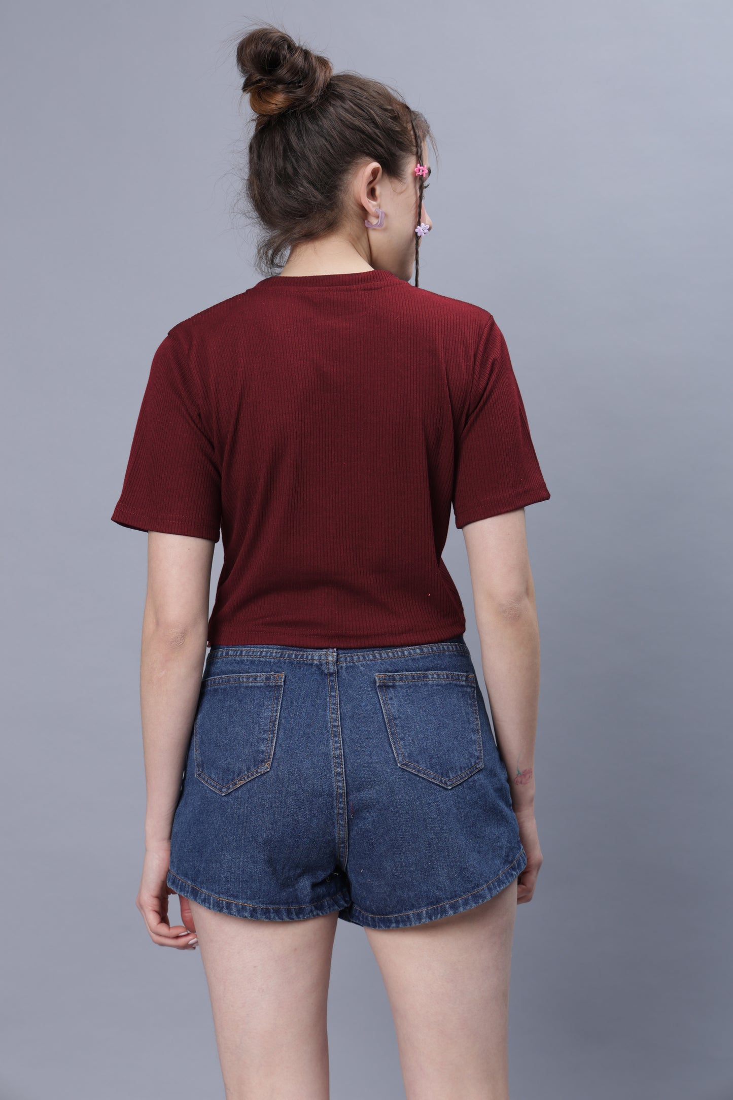 Maroon Ribbed Crop Top Women