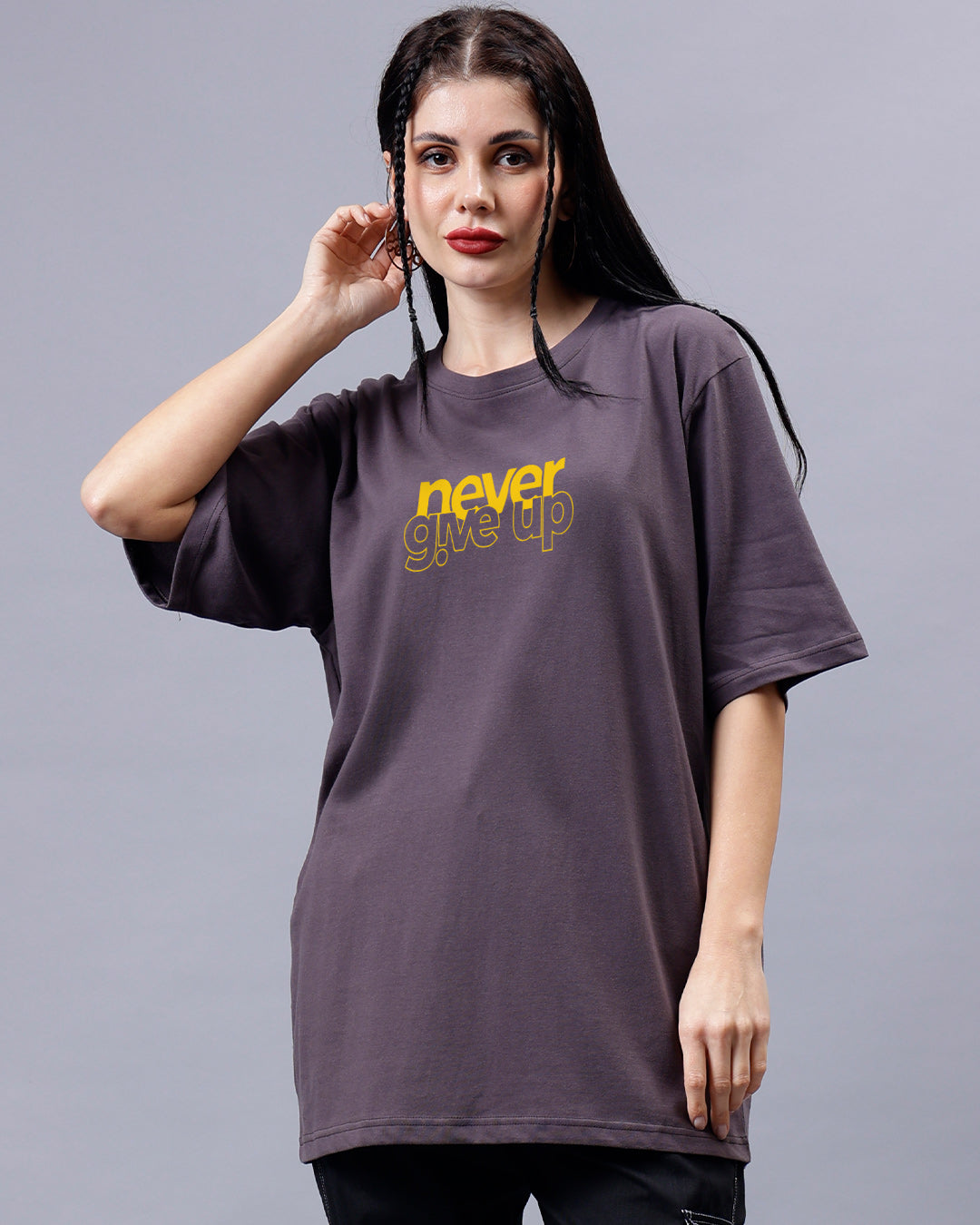 Never Give Up Oversized Women Tshirt