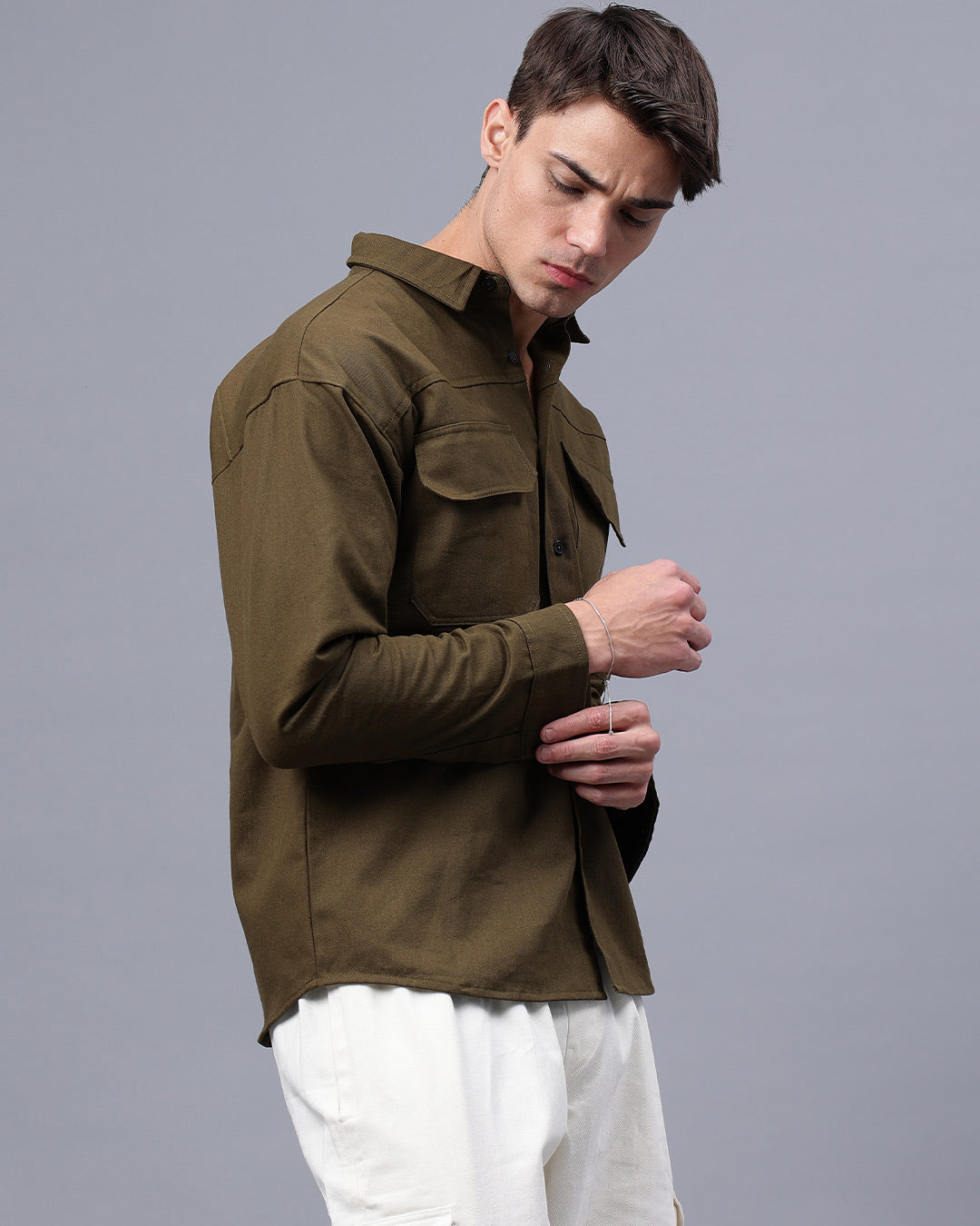 Olive Cargo Shirt Men