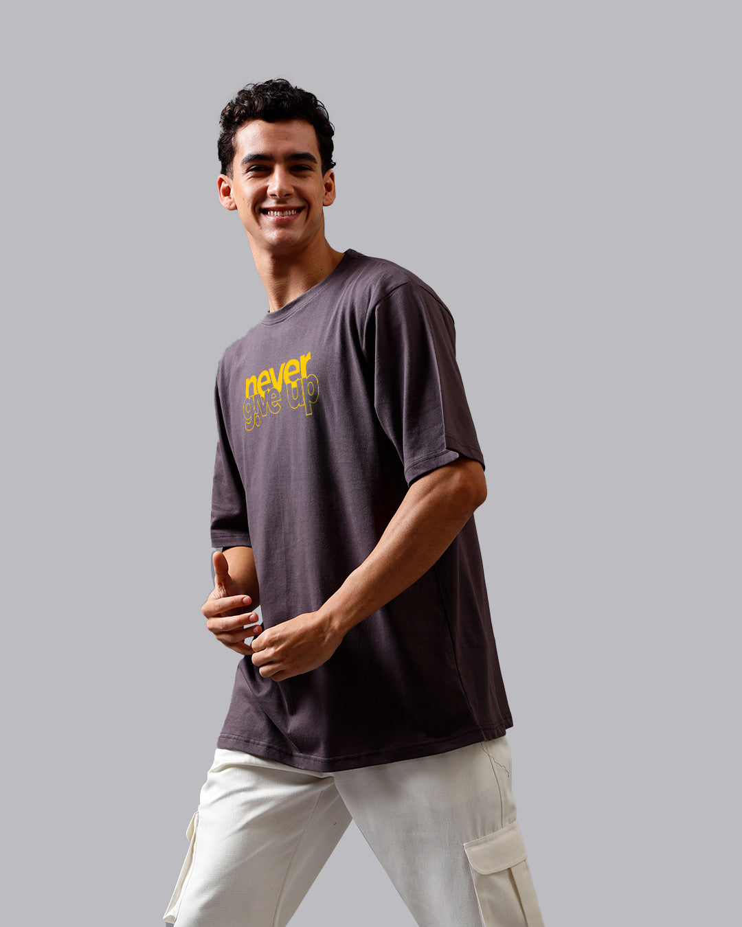 Never Give up Grey Oversized Men's Tshirt