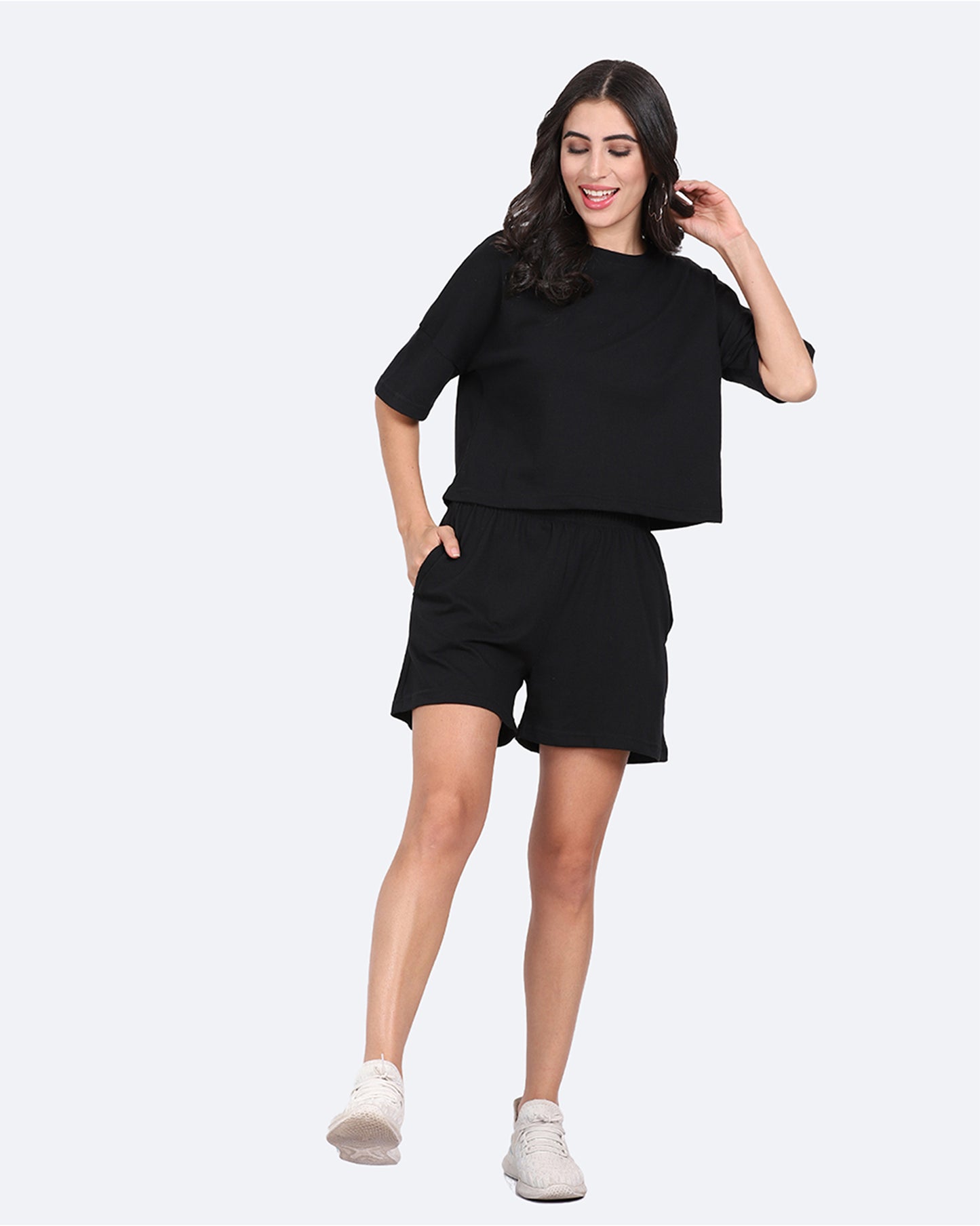 Black Solid Co-ord Set Women
