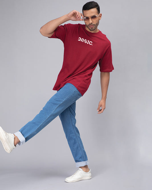 B.a.s.i.c Maroon Oversized Men's Tshirt