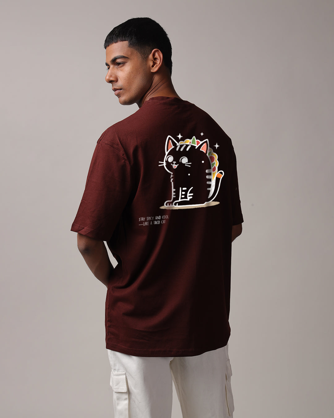 Taco Cat Coffee Brown Oversized Men's Tshirt