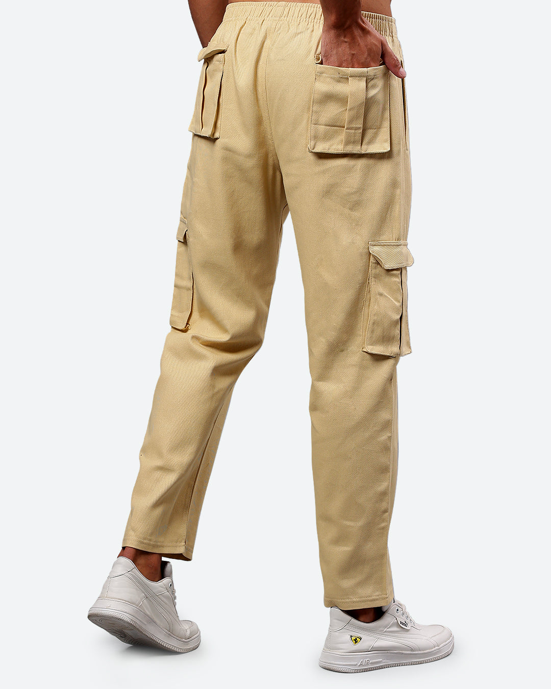 Beige Men Cargo Joggers