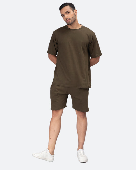 Solid Olive Co-ord Set Oversize Men