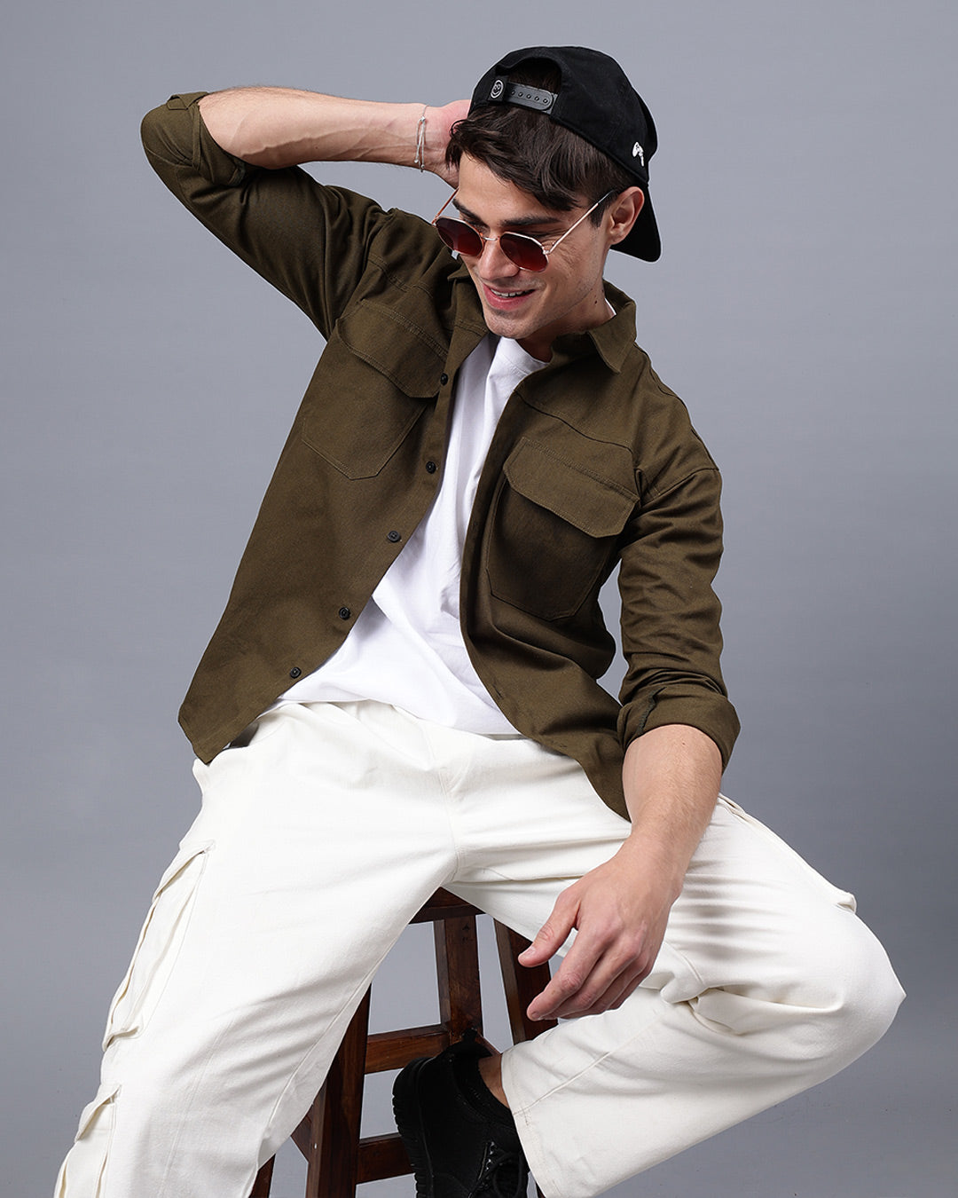 Olive Cargo Shirt Men