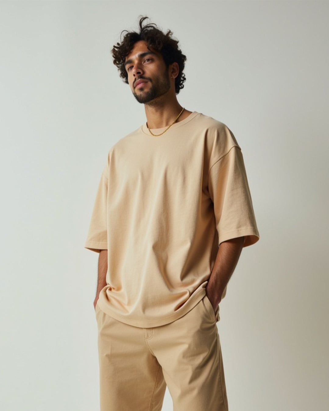 Solid Khakhi Oversized Men's Tshirt