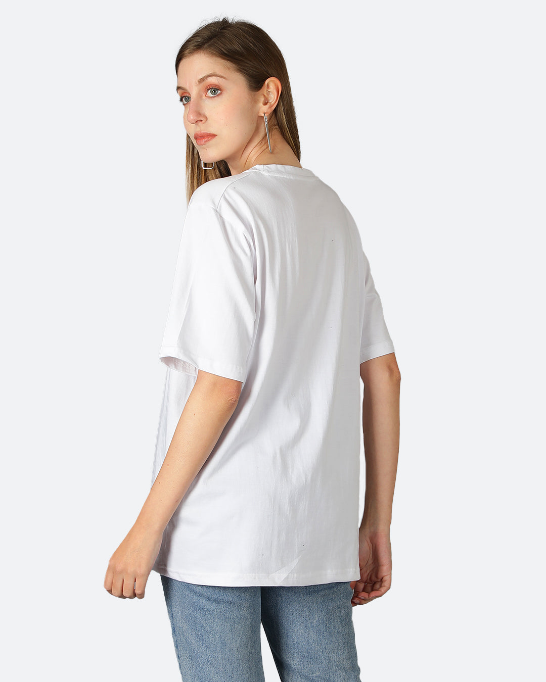 White Oversized Solid Women Tshirt