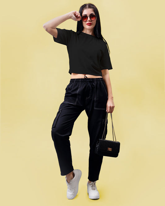 Black Ribbed Crop Top Women