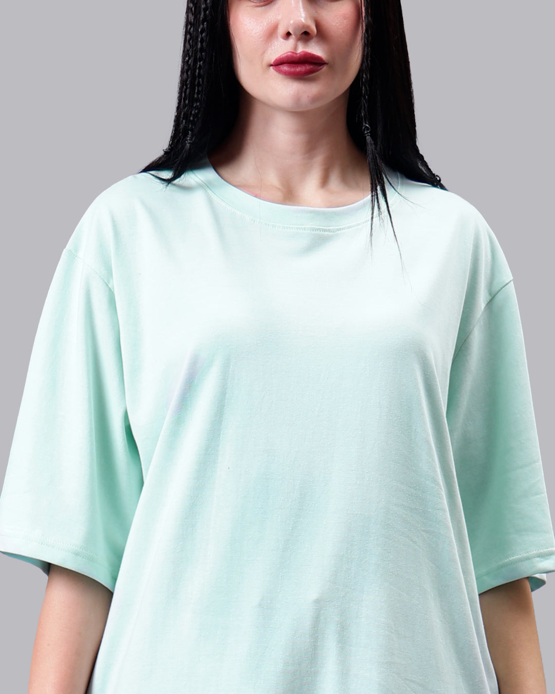 Mint Blue Solid Oversized Women Tshirt