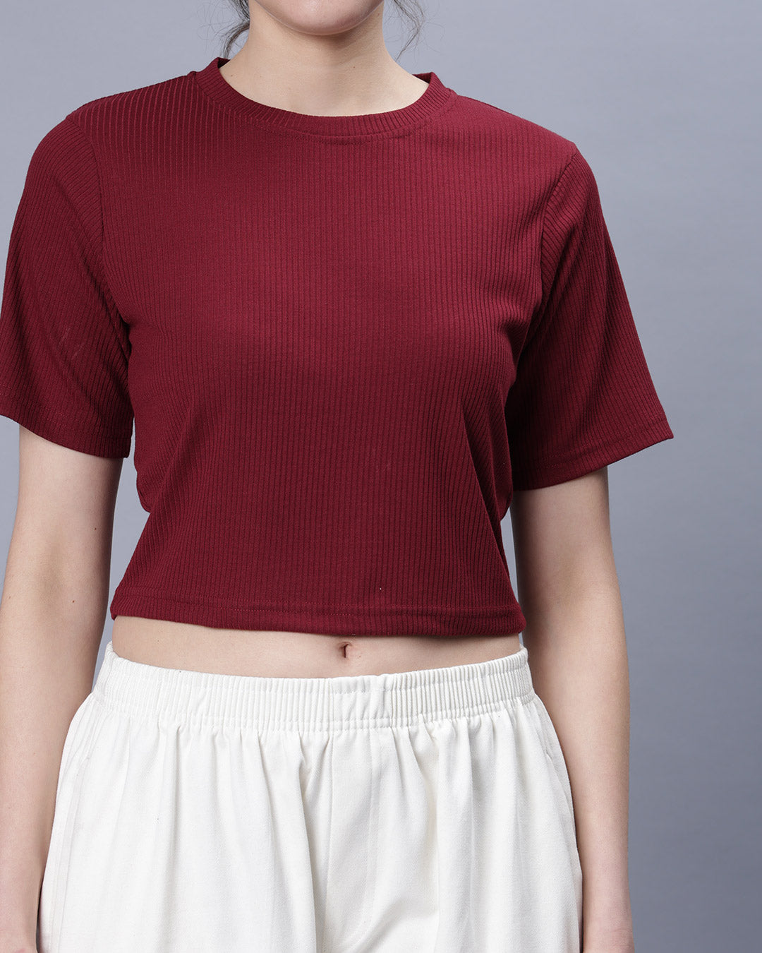 Maroon Ribbed Crop Top Women