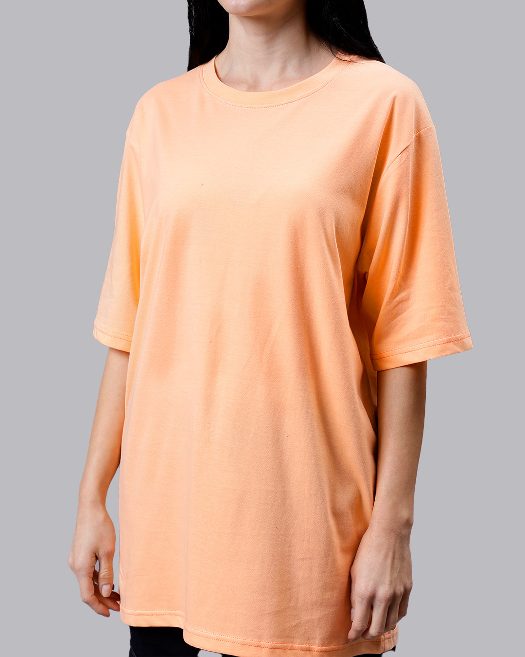Peach Solid Oversized Women Tshirt