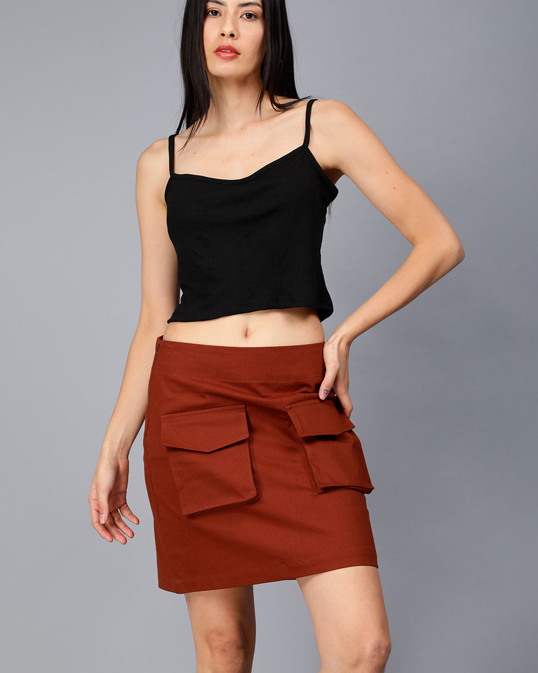 Black Cami Ribbed Crop Top Women