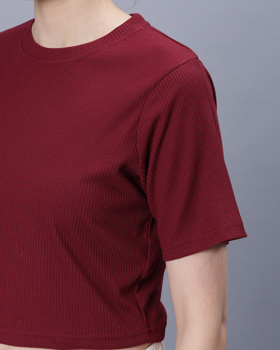Maroon Ribbed Crop Top Women