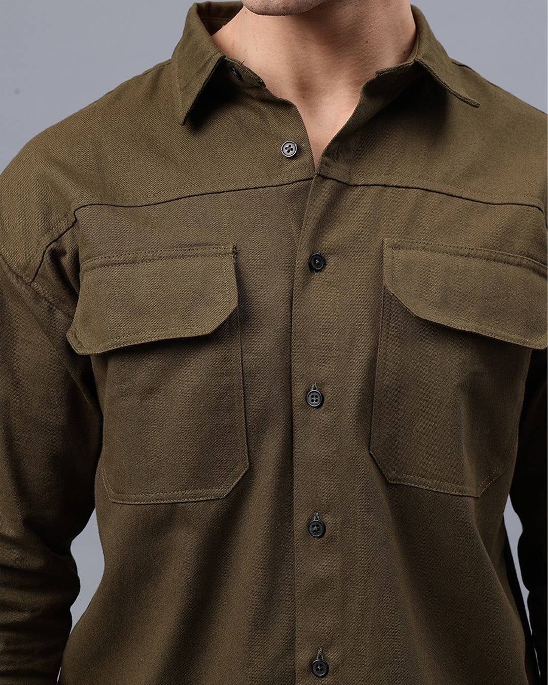 Olive Cargo Shirt Men
