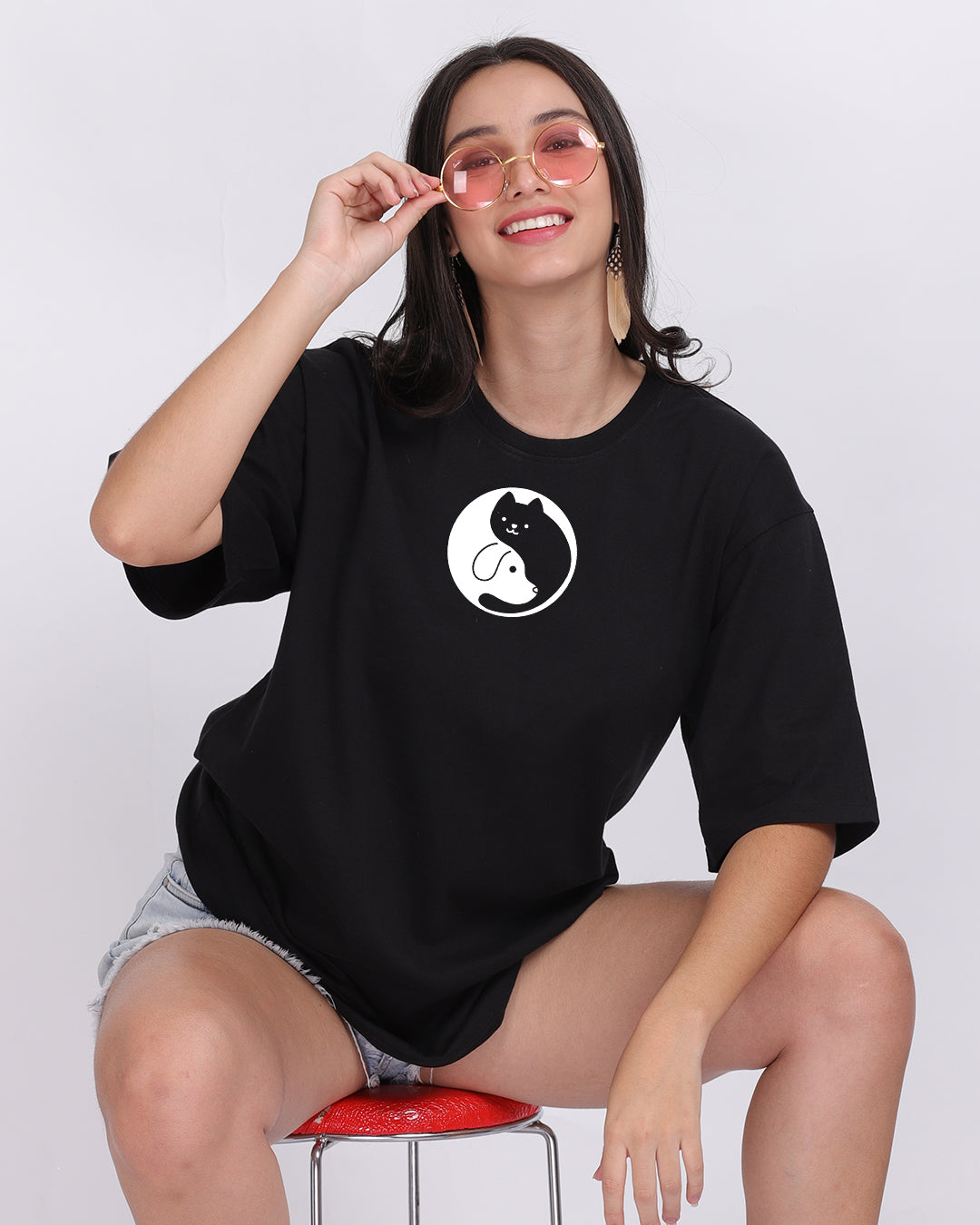 Cat Dog Oversized Women Tshirt