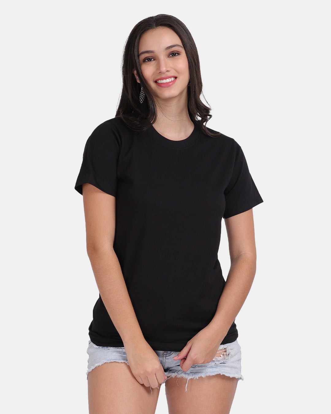 Black Solid Women Tshirt
