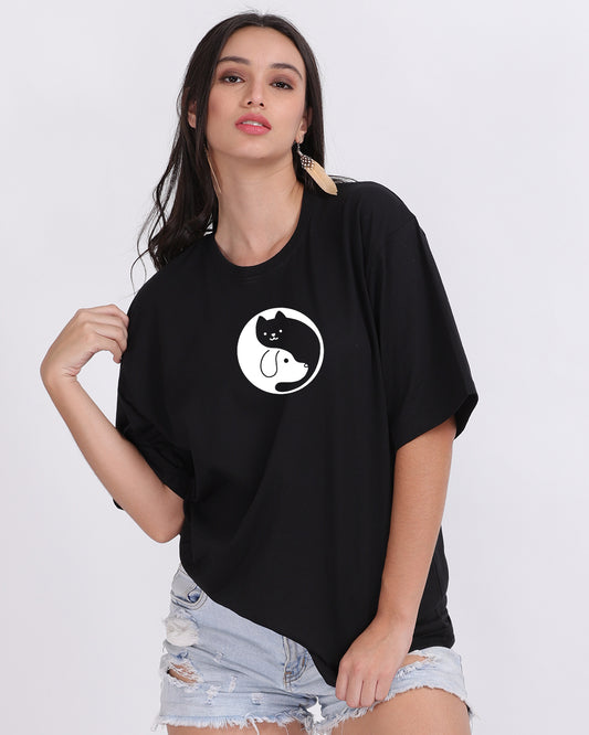 Cat Dog Oversized Women Tshirt