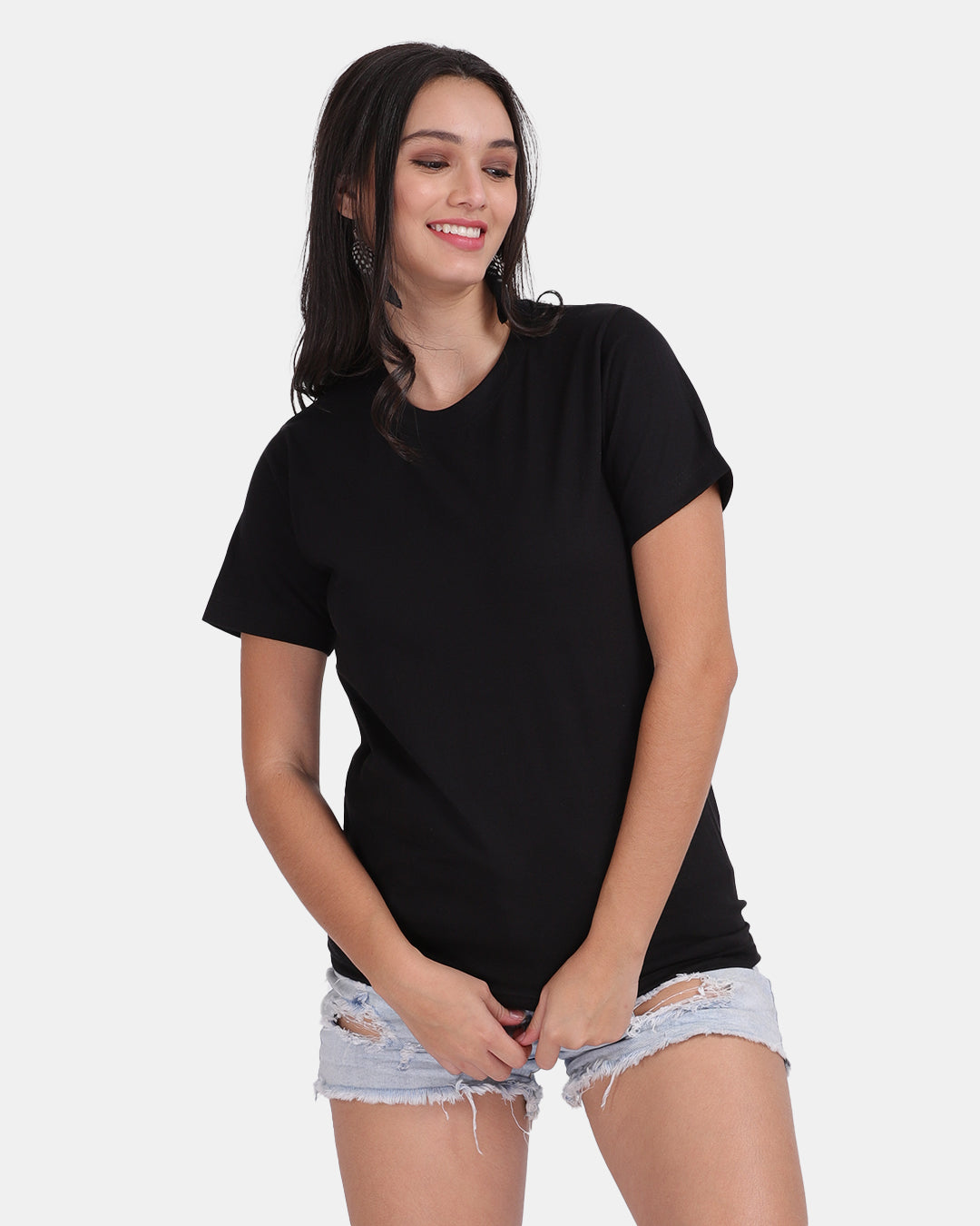 Black Solid Women Tshirt