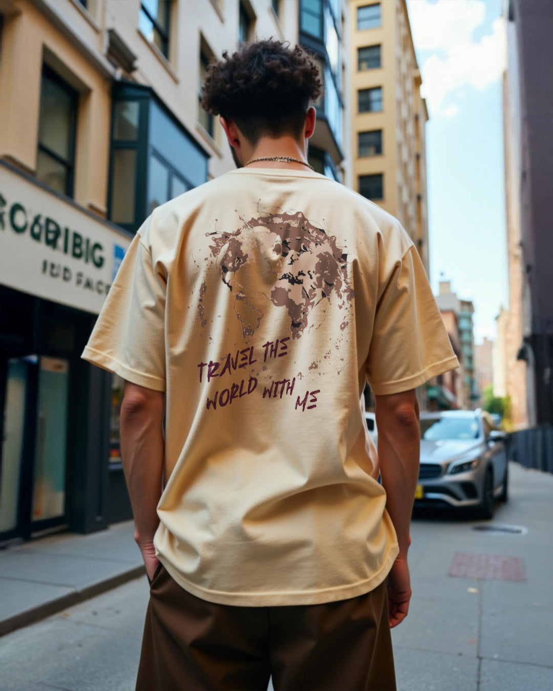 Travel The World Khaki Oversized Men's Tshirt