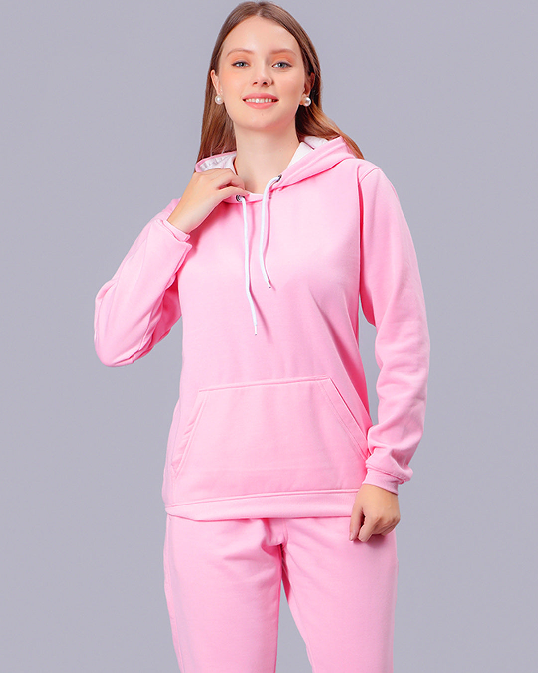 Pink Solid Women Hoodie