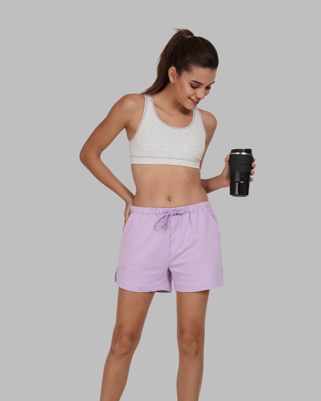 Lavender with White Stripes Women Shorts