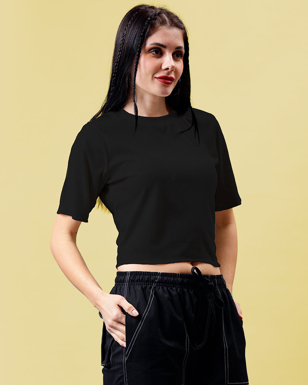 Black Ribbed Crop Top Women