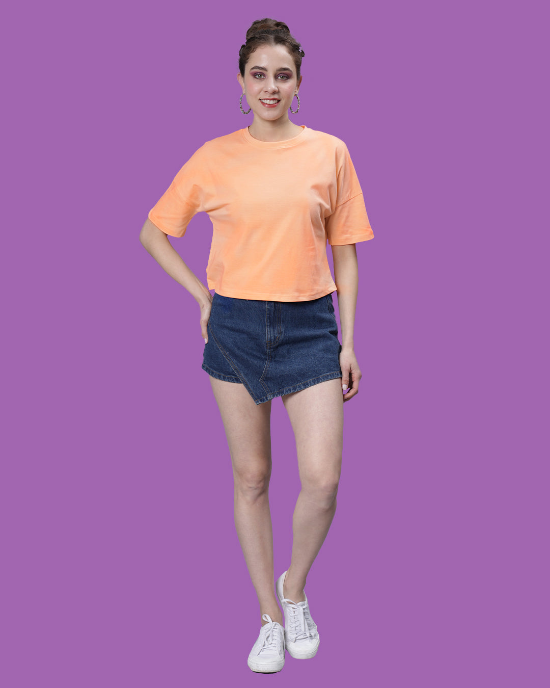 Peach Solid Crop Top Women