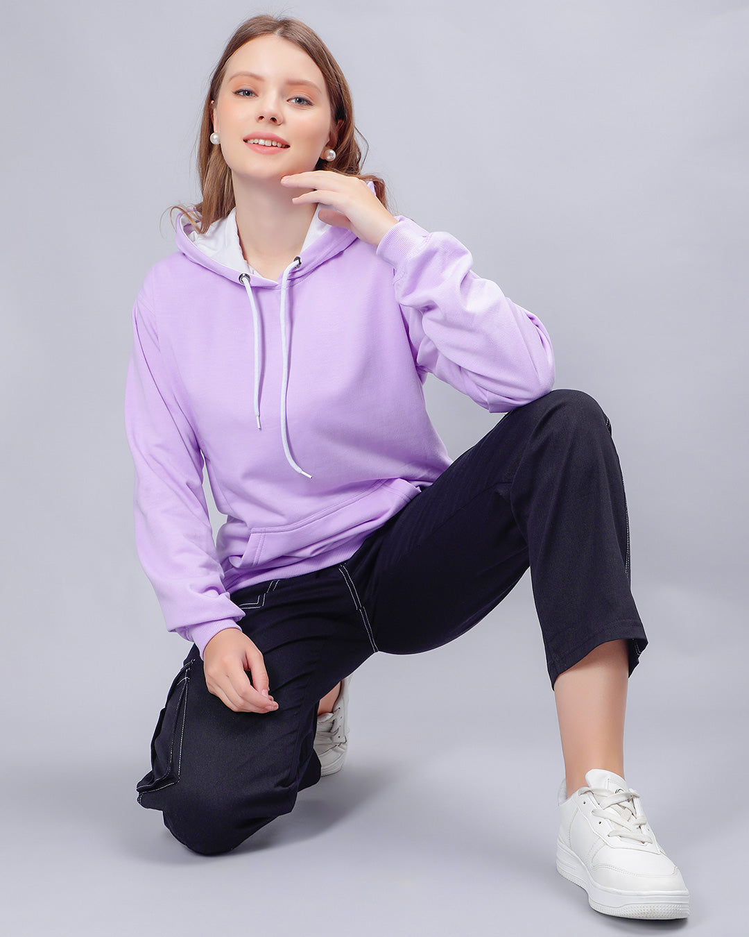 Lavender Solid Women Hoodie