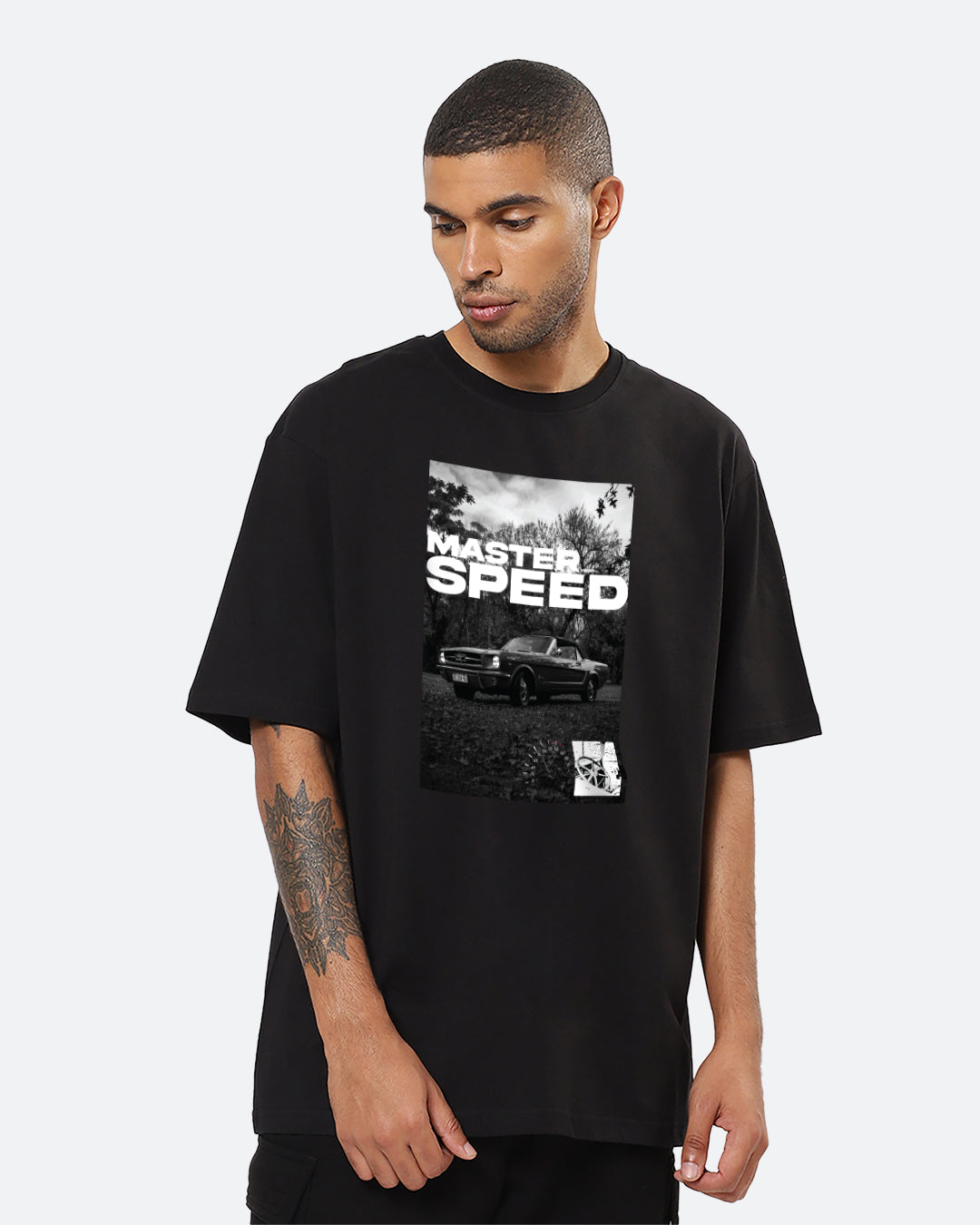 Master Speed Black Oversized Men's T-shirt