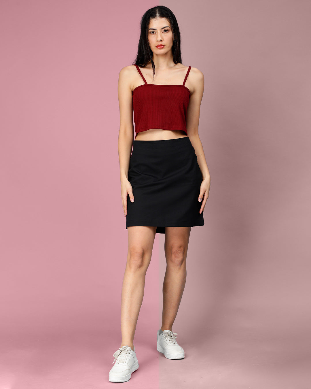 Maroon Cami Ribbed Crop Top Women