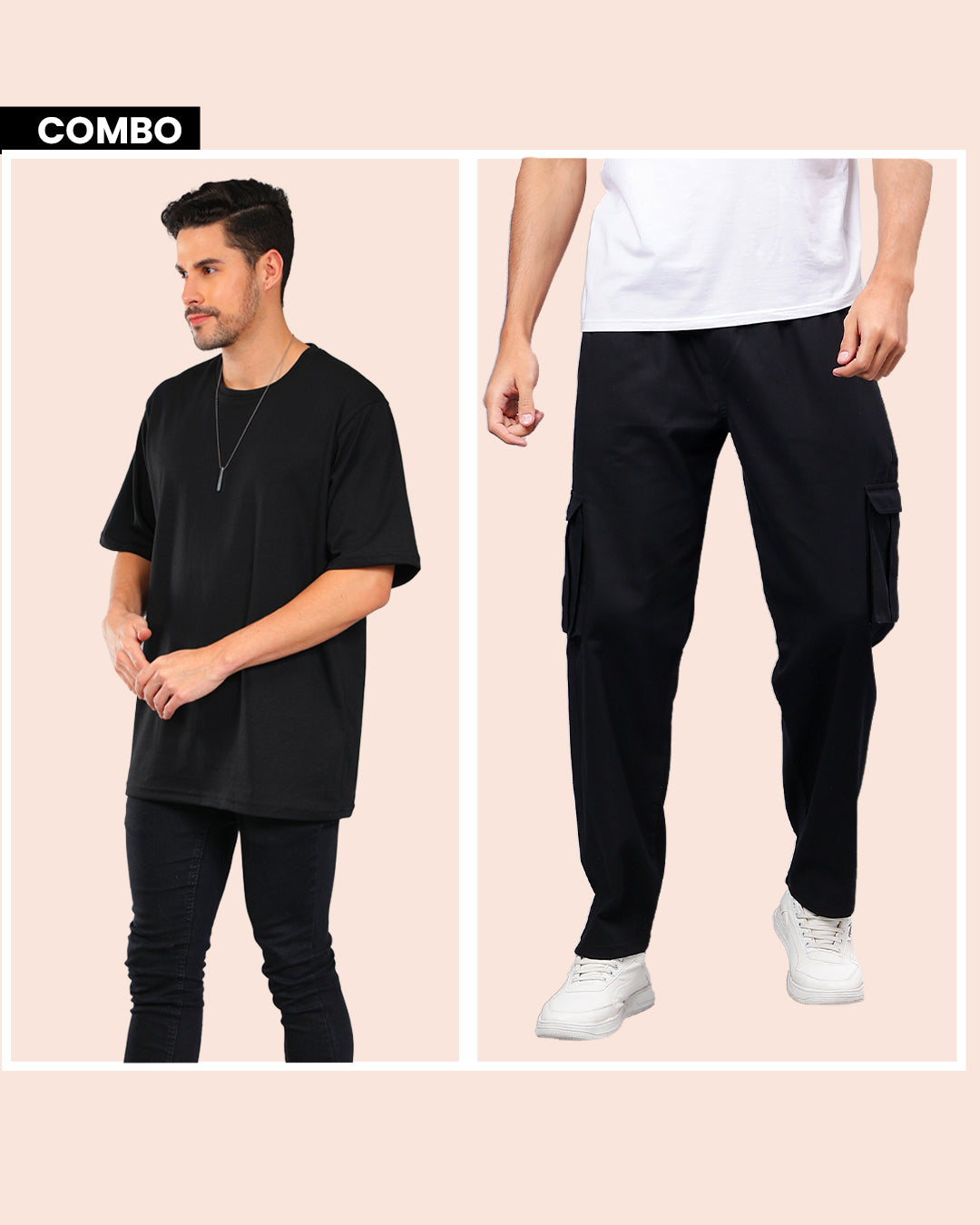 Combo Pack Of 2 | Black Oversized T-shirt + Black Cargo