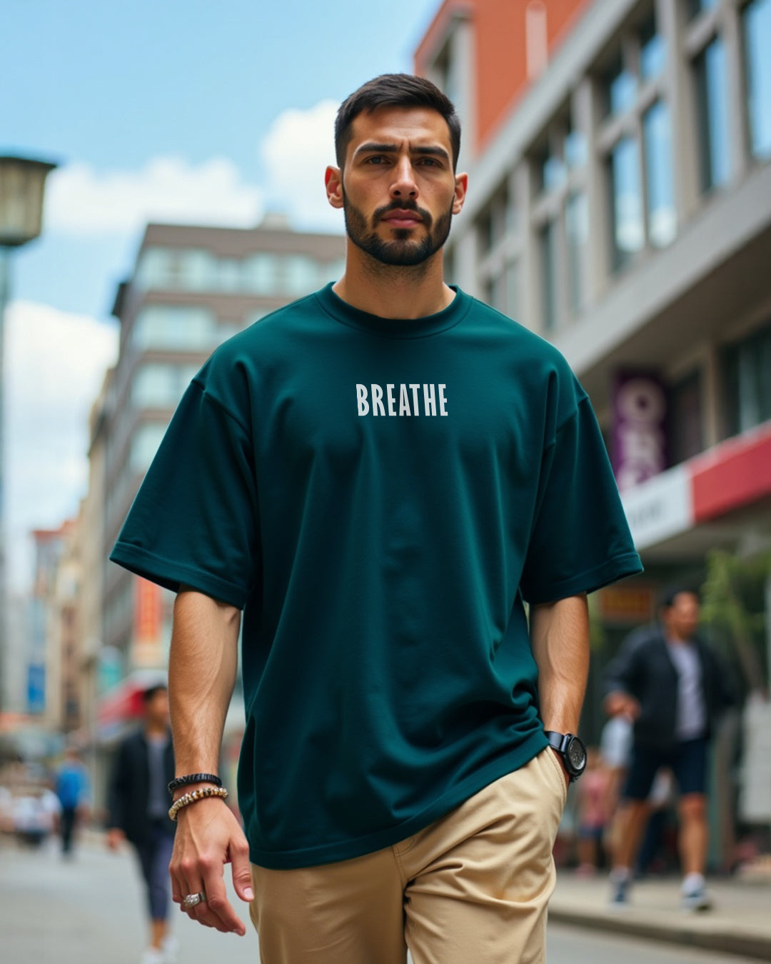 Breathe Teal Blue Oversized Men's Tshirt