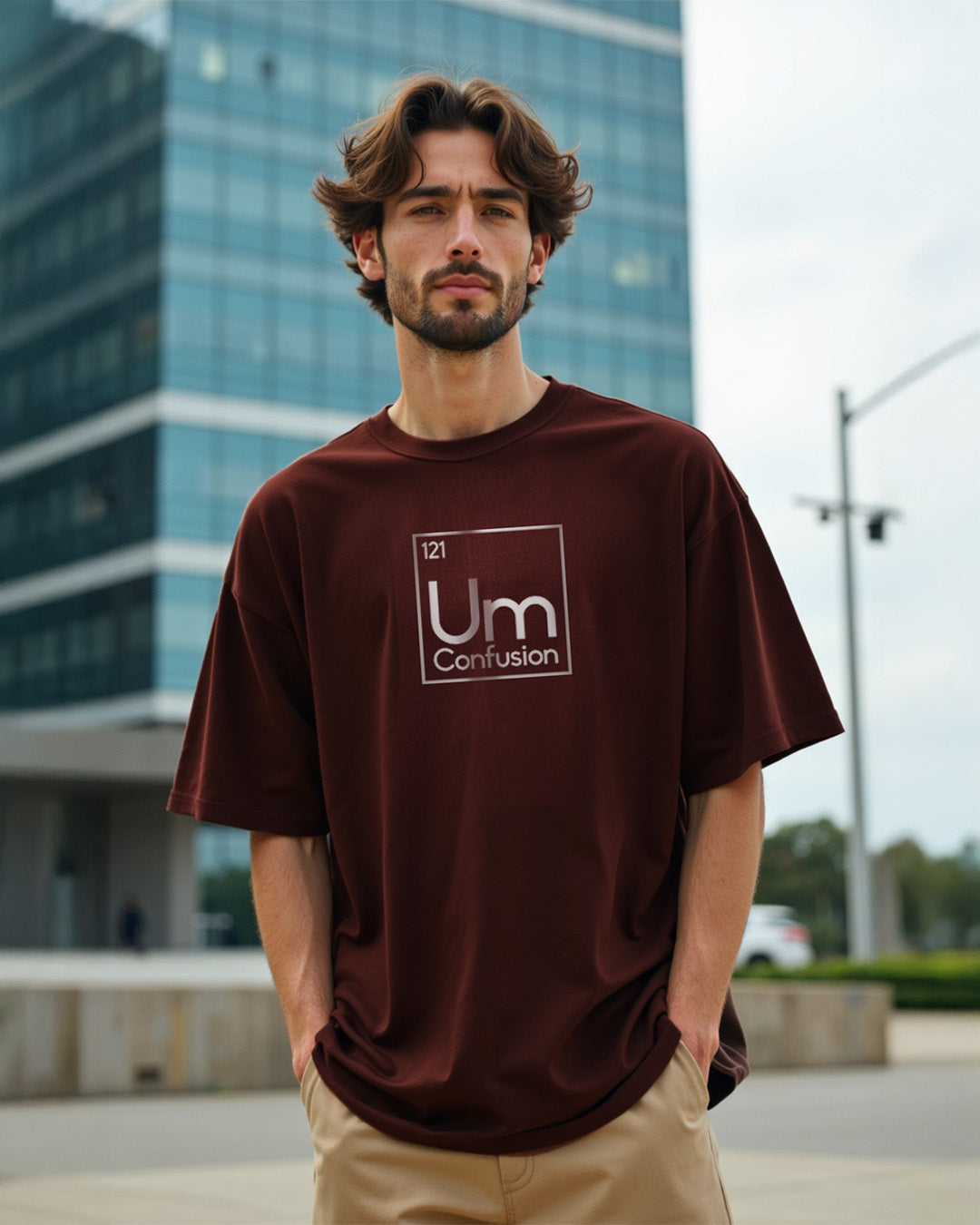 Um Confusion Coffee Brown Oversized Men's Tshirt