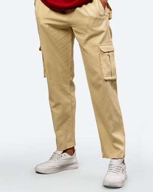 Beige Men Cargo Joggers